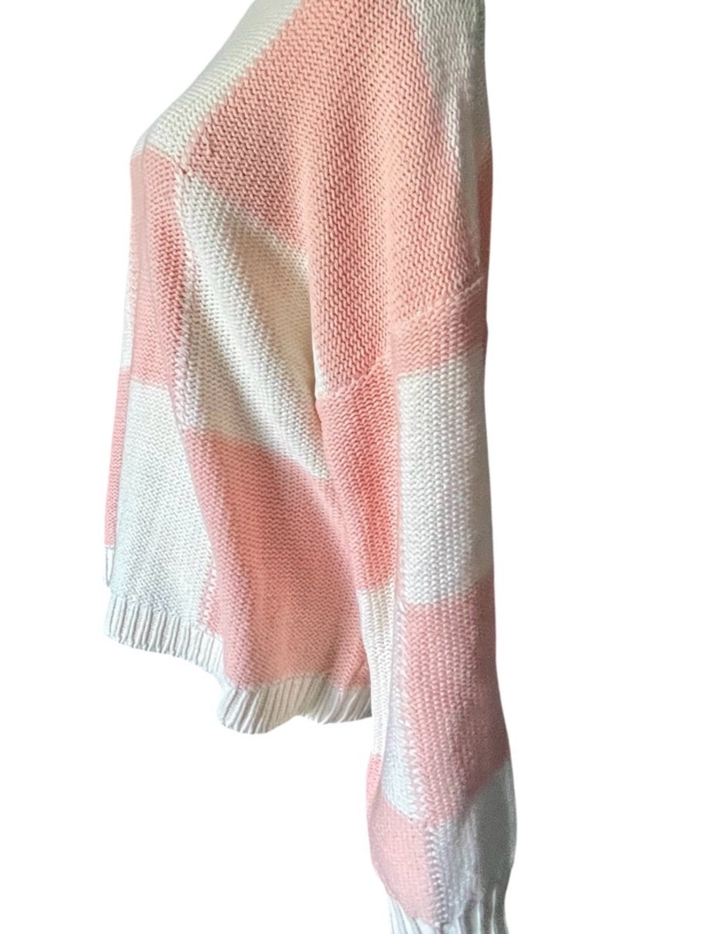 Hem & Thread Blush Pink/Peach Ivory Checkerboard Knit Sweater Sz L NWT - Picture 6 of 11